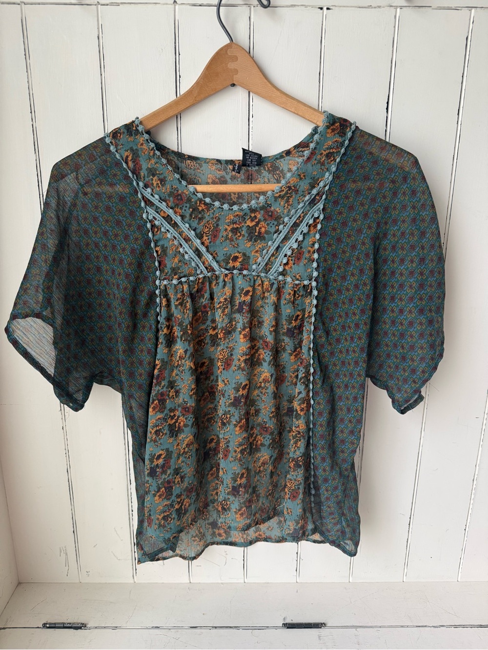 Fire Los Angeles Boho Floral Sheer Floral Blouse